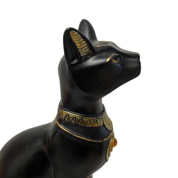Egyptian-Style Black Cat Figurine With Gold Detailing Base - Picture 3 of 9